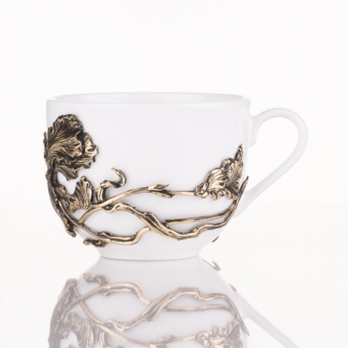 Чайная пара Ирис латунь в черной подарочной коробке