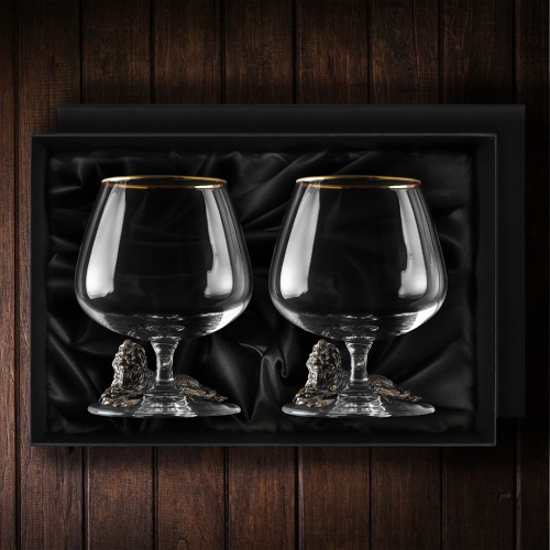 Набор из 2-х бокалов для коньяка "Лев лежачий" в черной подарочной коробке