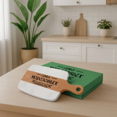 Разделочная доска подарочная "Семья Морозовых" в подарочной коробке