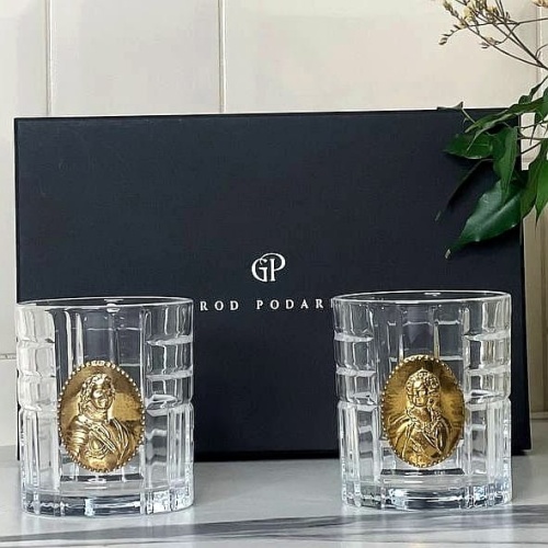 Набор из 2-х плетеных бокалов для виски с накладками Петр и Екатерина в черной коробке