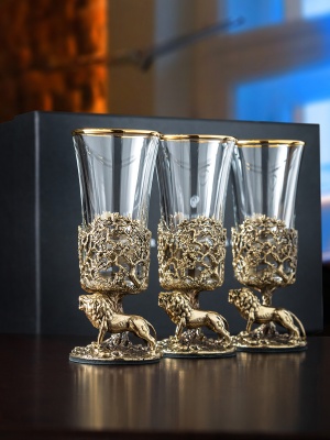 Набор 3 лафитника "Лев", в черной подарочной упаковке.