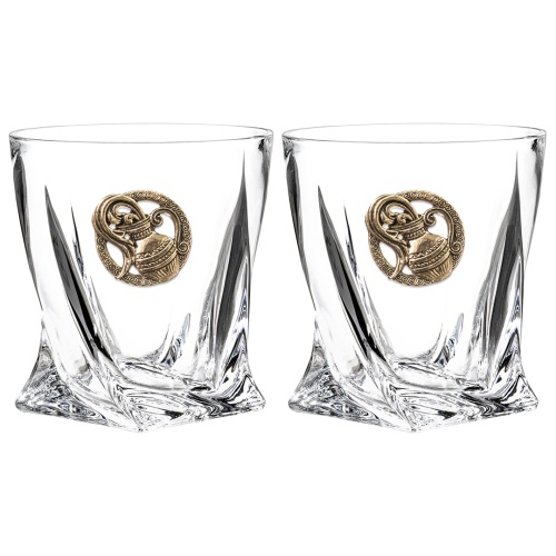 Набор 2 бокала для виски с накладкой "Водолей", в коробке из дизайнерского картона