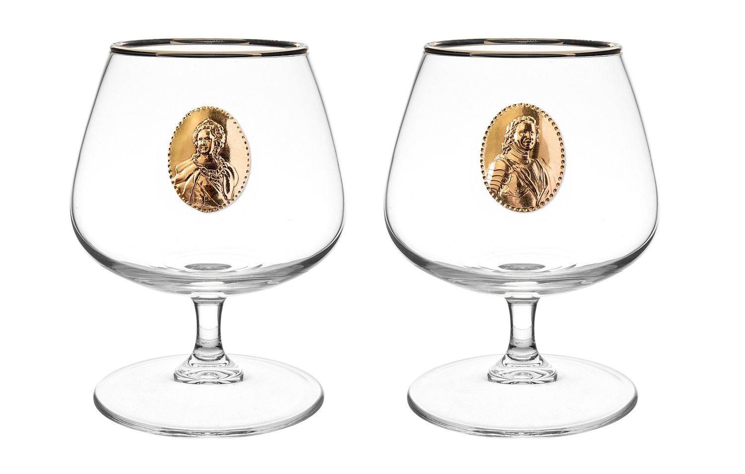 Набор 2 бокала для коньяка  с накл."Петр I " и нак. "Екатерина II " в черной подарочной коробке