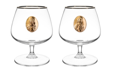 Набор 2 бокала для коньяка  с накл."Петр I " и нак. "Екатерина II " в черной подарочной коробке